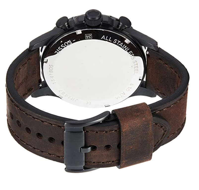 Fossil Men`s Nate Quartz Stainless Steel and Leather Watch - Black/Brown