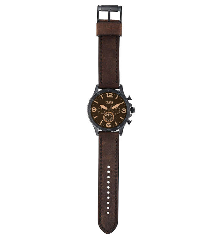 Fossil Men`s Nate Quartz Stainless Steel and Leather Watch - Black/Brown