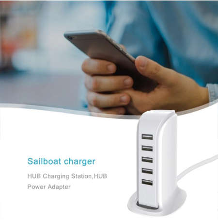 5 Port Universal Multi USB Charger 6A USB Hub (30W) - White
