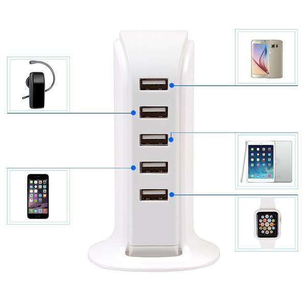 5 Port Universal Multi USB Charger 6A USB Hub (30W) - White