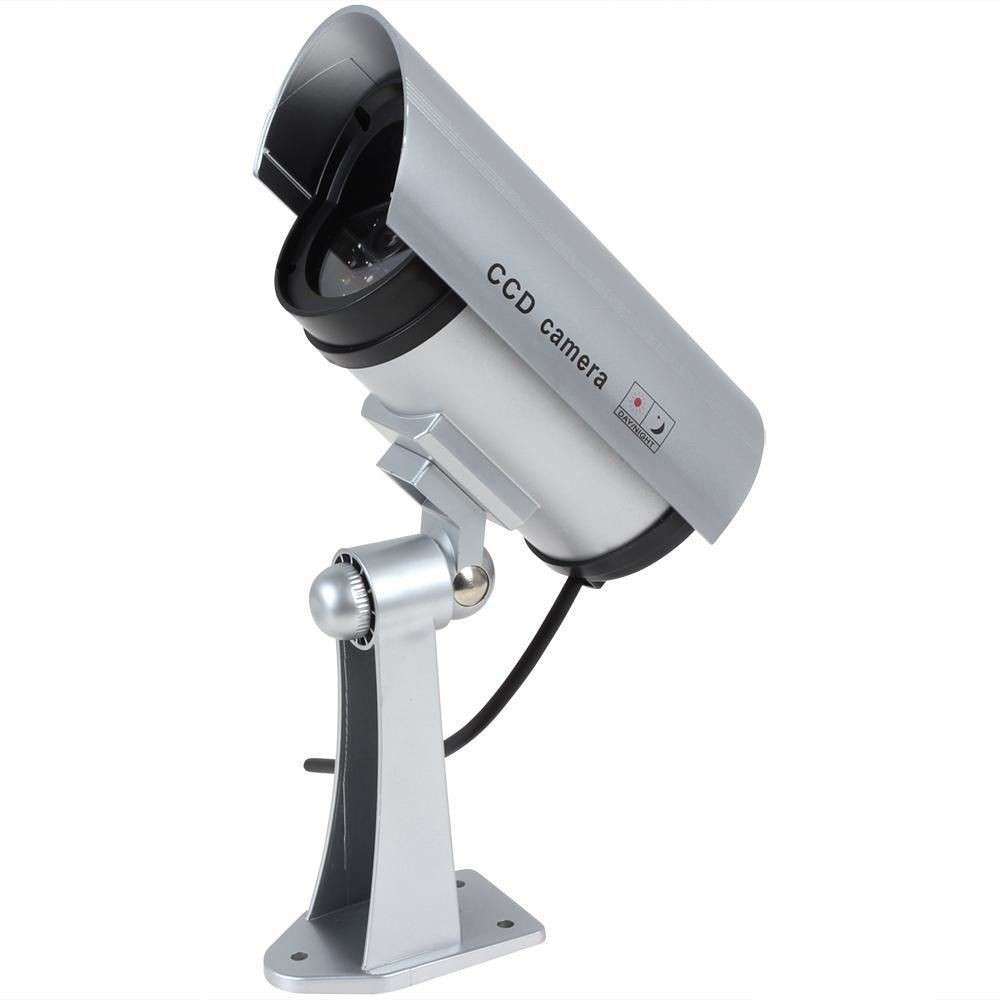 Dummy CCTV Security Camera with IR Wireless Flashing Red LED - Silver