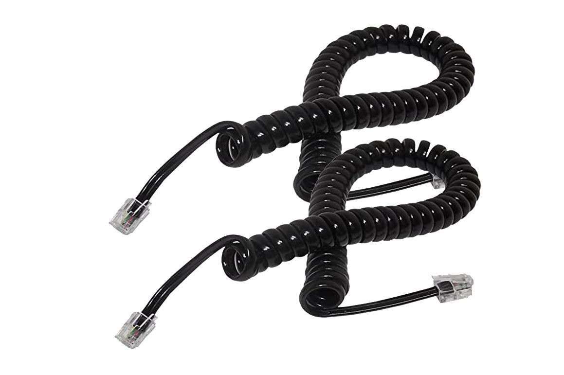 RJ9 Curly Telephone Cable - Black (2 Pack)