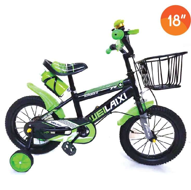 Kids Bike with Training Wheels - Green/Black - 18"