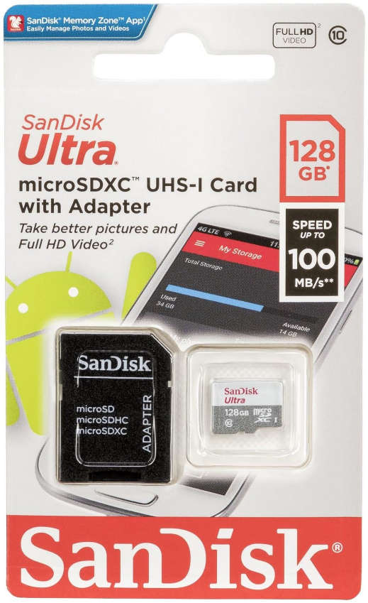 SanDisk Ultra 128GB microSDXC + SD Adapter 100MB/s Class 10 UHS-I