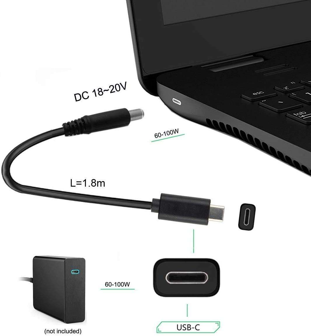 DC 5.5x2.5mm to Type C Adapter Cable