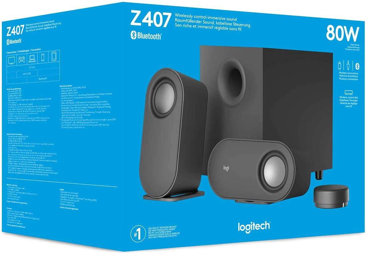 Logitech Z407 Bluetooth computer speakers with subwoofer and wireless control - Black