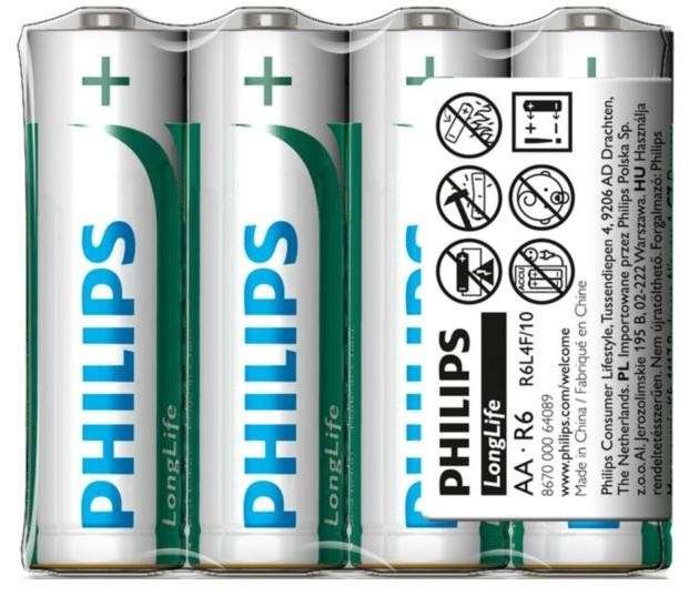 Philips Long Life Batteries AA 4 Pack