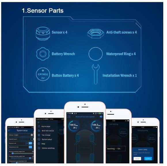 Tyre Pressure Monitor with Bluetooth Monitoring