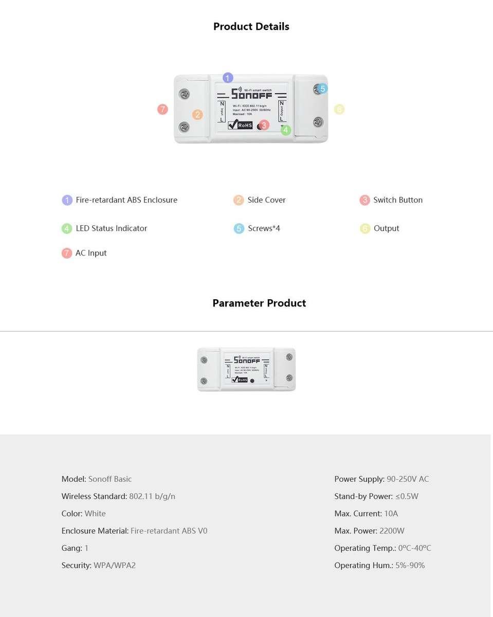 Sonoff Basic R2 WiFi Smart Switch (compatible with Google Home/Alexa)