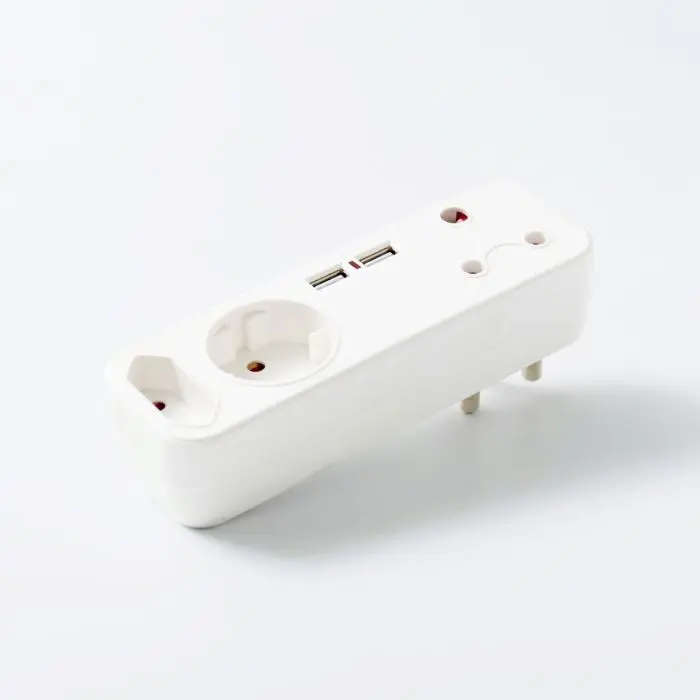 3-Way Multi Plug - 1 x 3-Pin, 1 x 2-Pin, Schuko + 2 USB