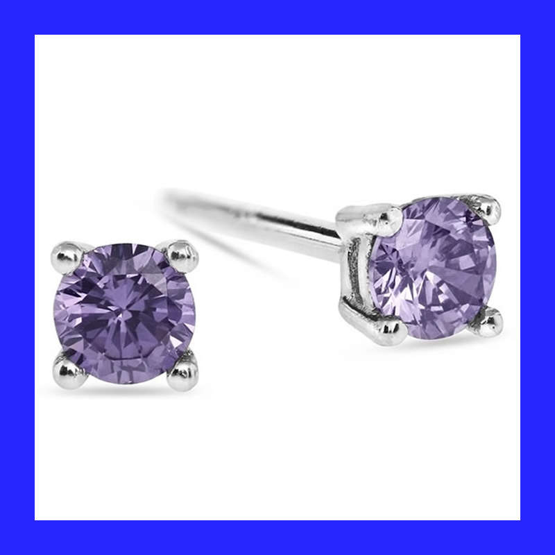 Lavender Cubic Zirconia Stud Earrings In Solid Sterling Silver