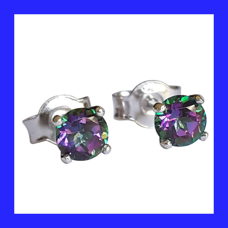 Mystic Topaz Cubic Zirconia Stud Earrings In Solid Sterling Silver