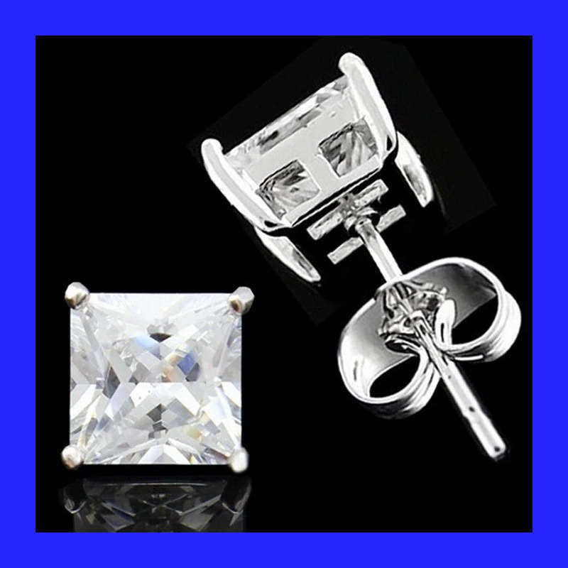 Big Square Cubic Zirconia Stud Earrings In Solid Sterling Silver