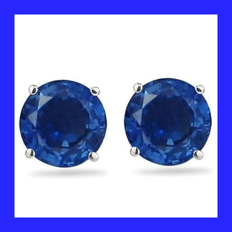 Sapphire Blue Cubic Zirconia Stud Earrings In Solid Sterling Silver