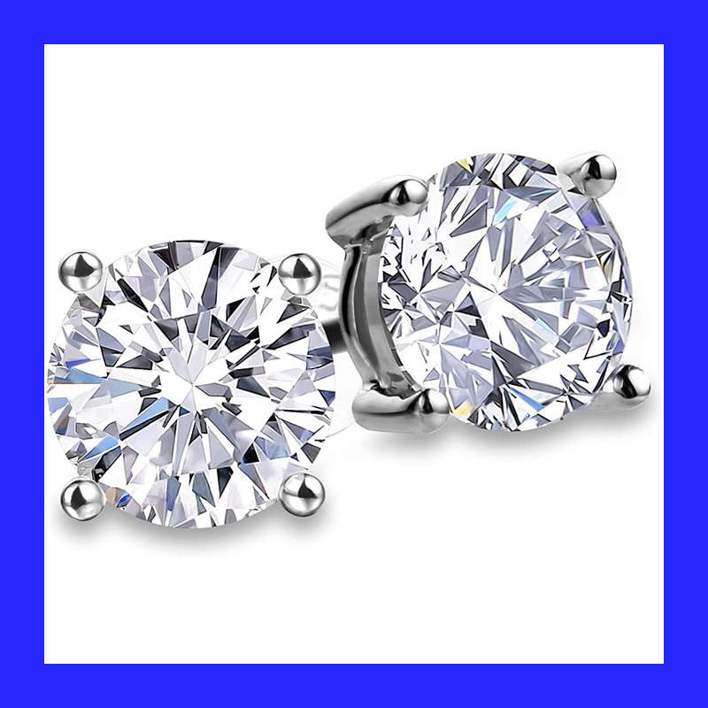 Big Round Cubic Zirconia Stud Earrings In Solid Sterling Silver