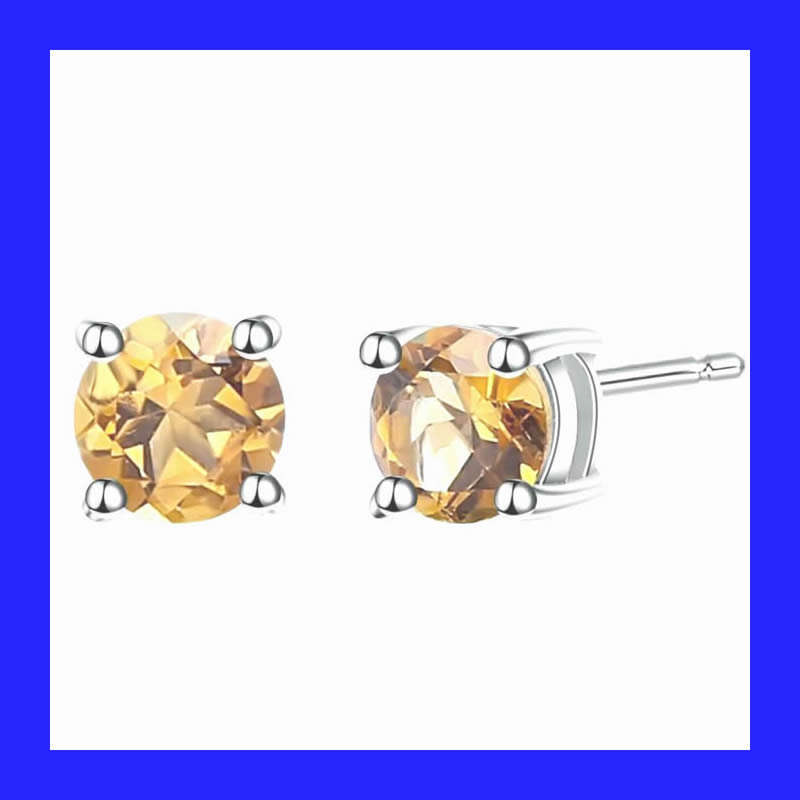 Citrine Colour Cubic Zirconia Stud Earrings In Solid Sterling Silver