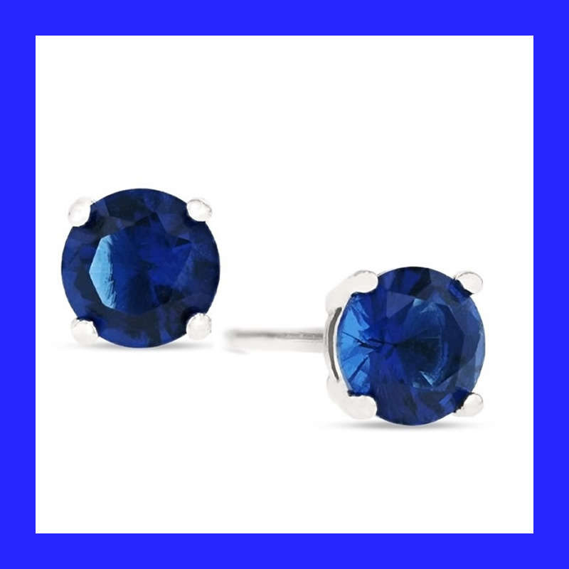 Sapphire Blue Cubic Zirconia Stud Earrings In Solid Sterling Silver