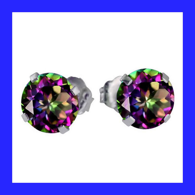 Rainbow Topaz Cubic Zirconia Stud Earrings In Solid Sterling Silver
