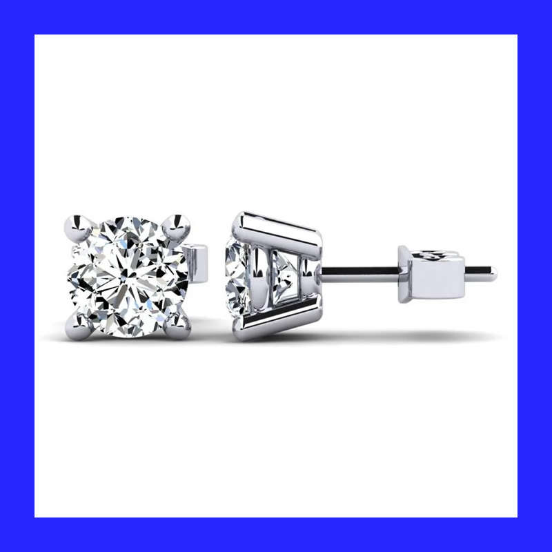 Round Cubic Zirconia Stud Earrings In Solid Sterling Silver