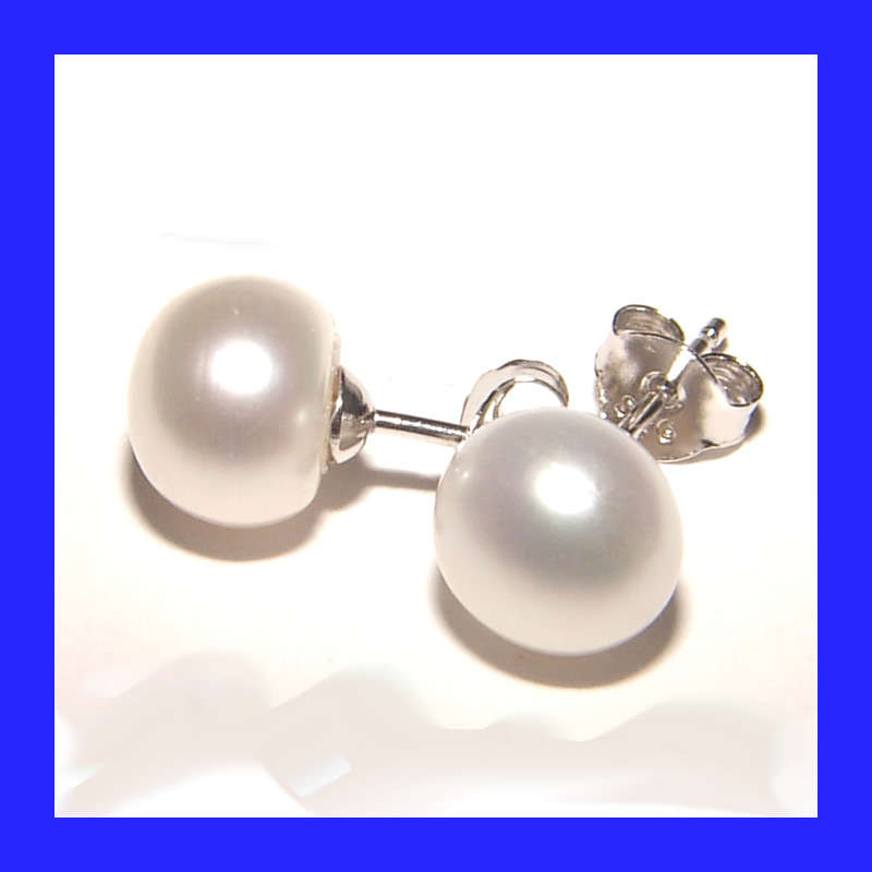 Pure White Pearl Stud Earrings In Solid Sterling Silver