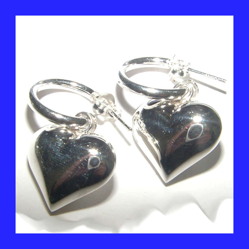 Gorgeous Pretty Woman Puffed Heart Dangling Earrings In Solid Sterling Silver