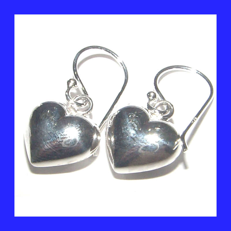 Sweet Dangling Fuffed Hearts Earrings In Solid Sterling Silver