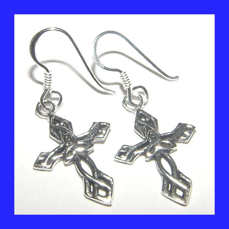 Sweet Dangling Cross Earrings In Solid Sterling Silver