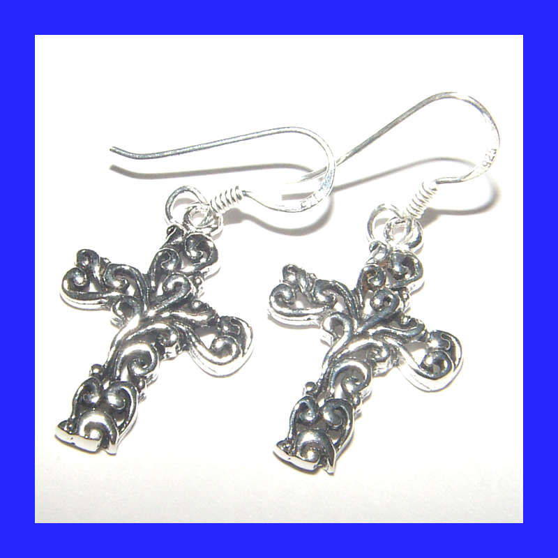 Sweet Dangling Cross Earrings In Solid Sterling Silver
