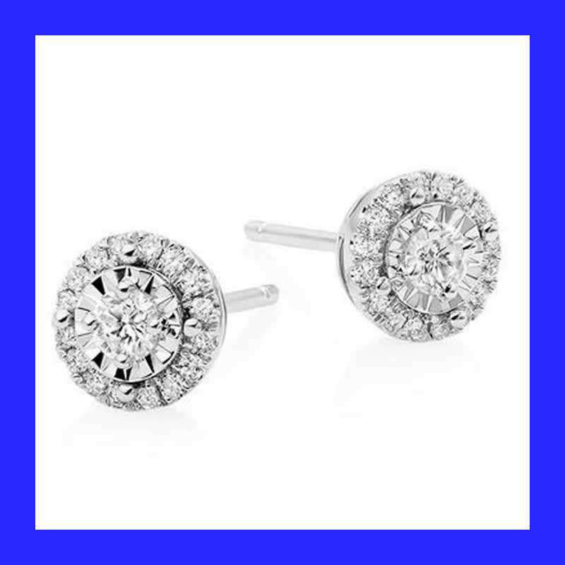 Cluster Halo Cubic Zirconia Stud Earrings In Solid Sterling Silver