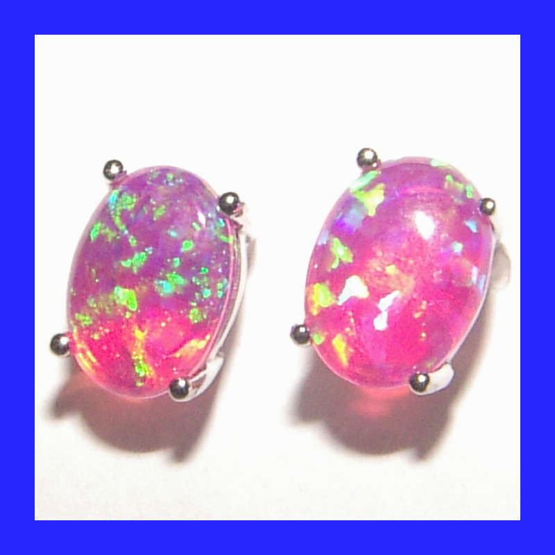 Oval Pink Opalite Stud Earrings In Solid Sterling Silver