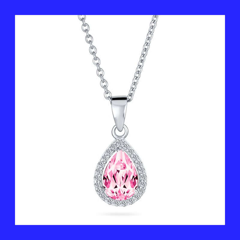 Cluster Halo Sapphire Pink And Clear Cubic Zirconia Pendant In Solid Sterling Silver