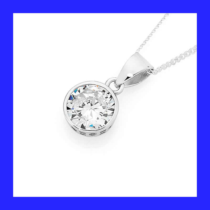 Sweet Cubic Zirconium Bezel Pendant In Solid Sterling Silver (No Chain)