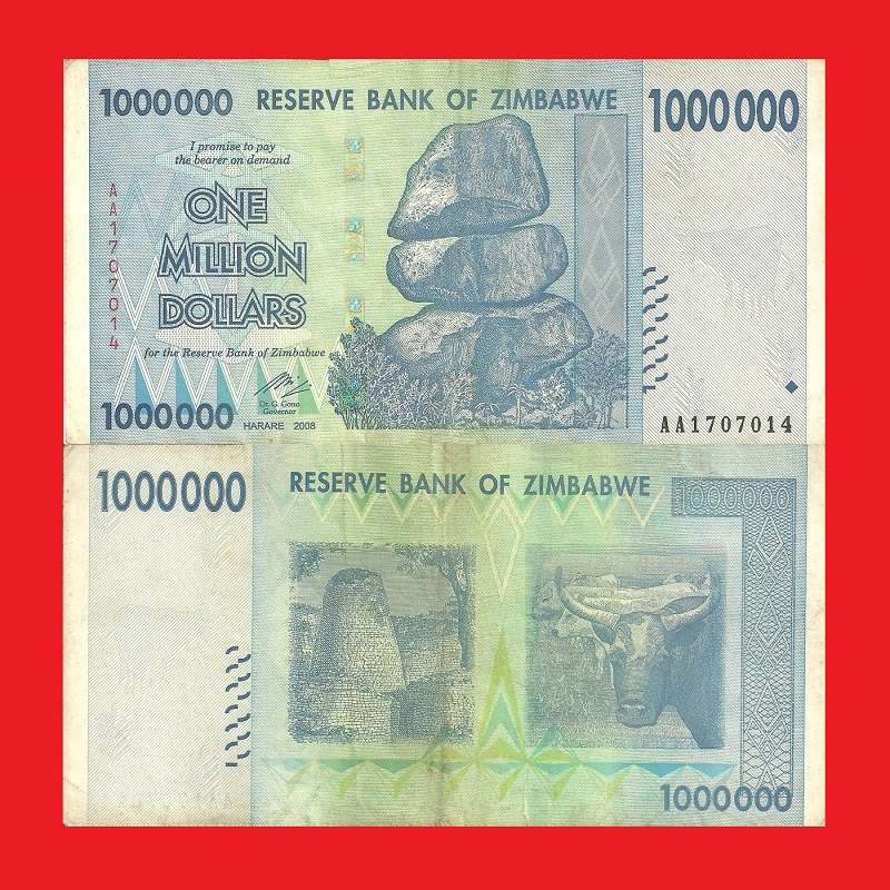 ZIMBABWE 1 Million Dollar Banknote Serial AA1707014