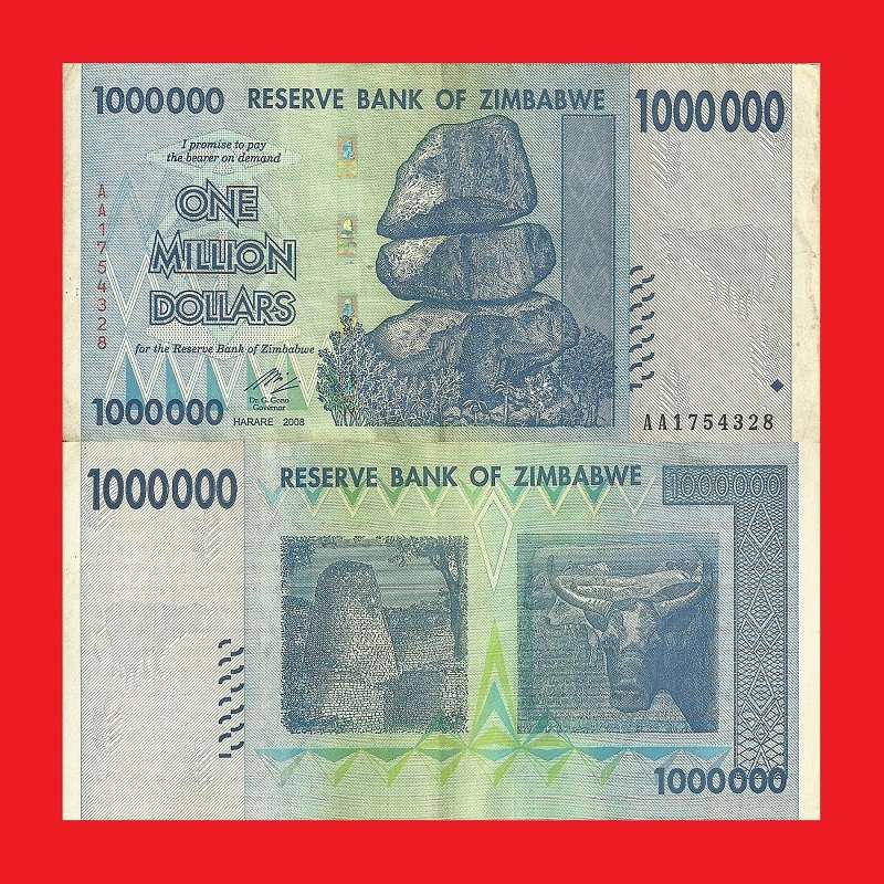 Zimbabwe 1 Million Dollar Banknote Serial AA1754328 VF