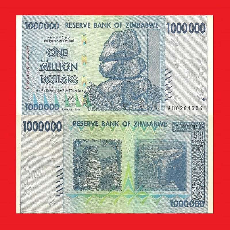 ZIMBABWE 1 Million Dollar Banknote Serial AB0264526