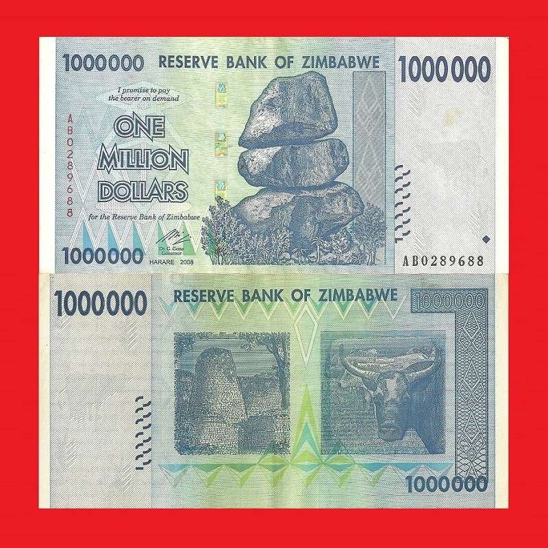 ZIMBABWE 1 Million Dollar Banknote Serial AB0289688