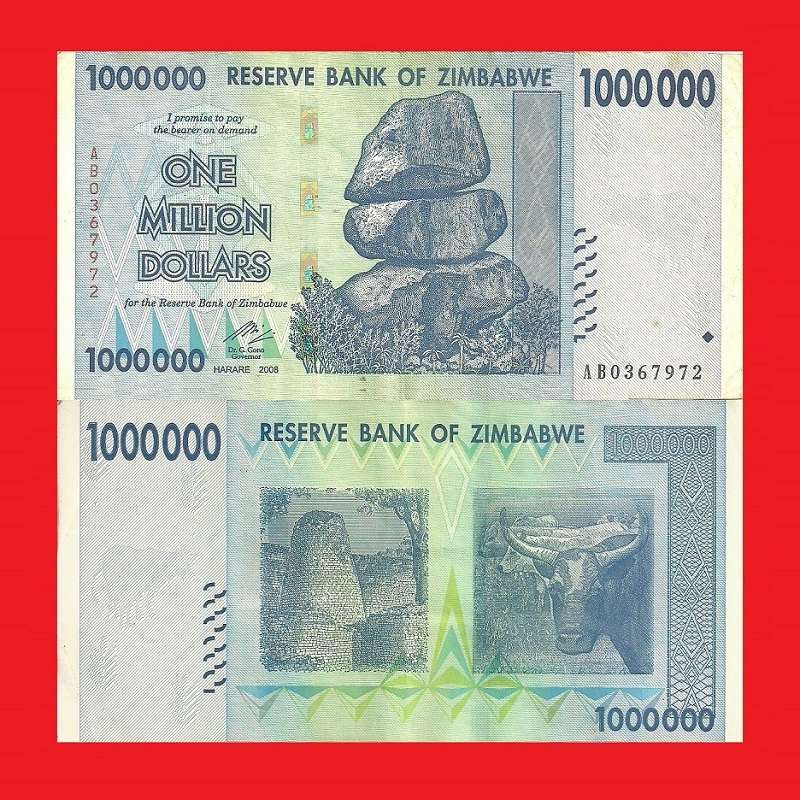 Zimbabwe 1 Million Dollar Banknote Serial AB0367972 VF