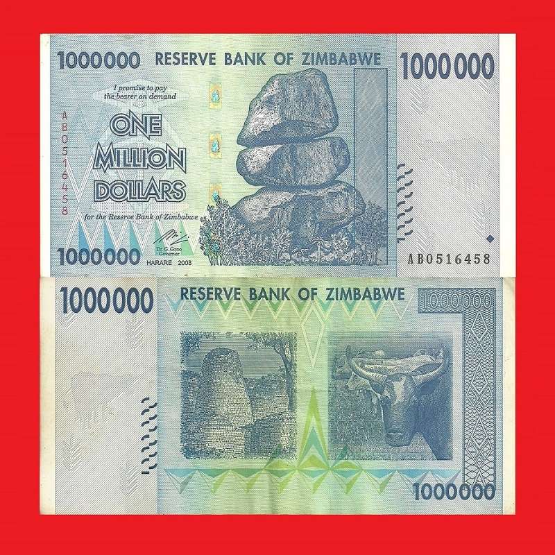 ZIMBABWE 1 Million Dollar Banknote Serial AB0516458 VF+