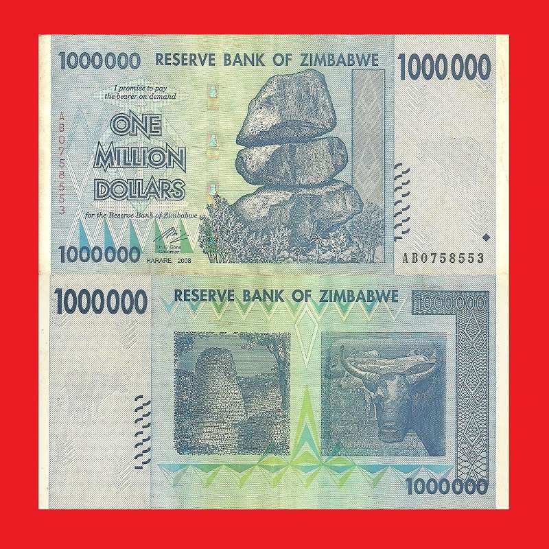 ZIMBABWE 1 Million Dollar Banknote Serial AB0758553