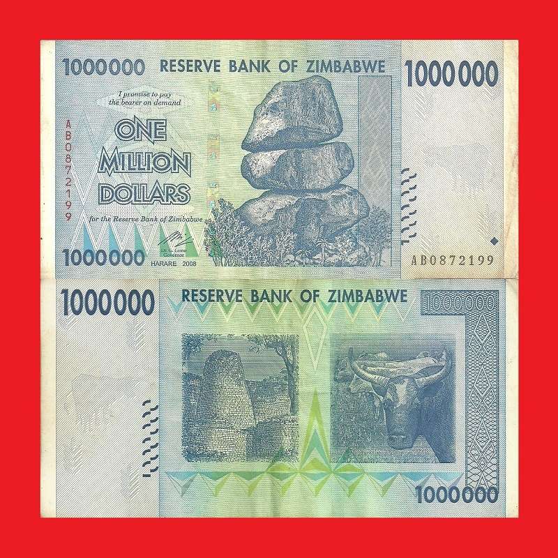 ZIMBABWE 1 Million Dollar Banknote Serial AB0872199