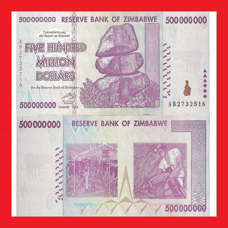 ZIMBABWE 500 Million Dollar Banknote Serial AB2732516 XF