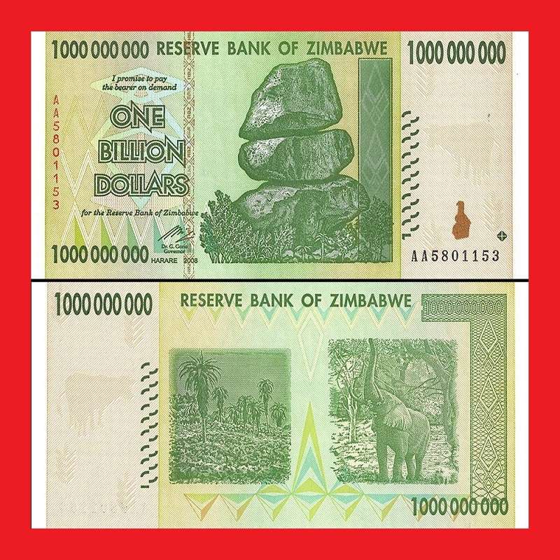 ZIMBABWE 1 Billion Dollar Banknotes Mint UNC Condition