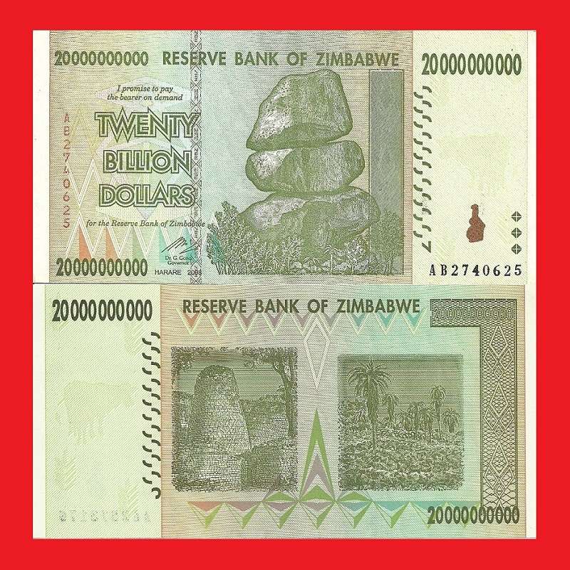 ZIMBABWE 20 Billion Dollar Banknote Serial AB2740625 XF