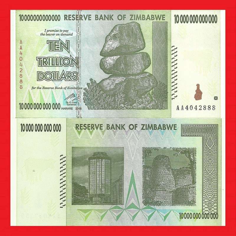 ZIMBABWE Banknote 10 Trillion Dollars P88 Serial AA4042888