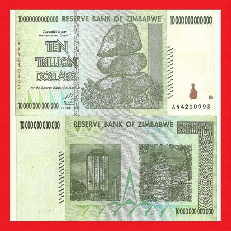 ZIMBABWE Banknote 10 Trillion Dollars P88 Serial AA4210993