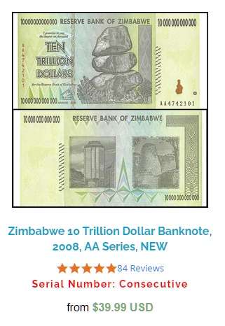 ZIMBABWE Banknote 10 Trillion Dollars P88 Serial AA4042869