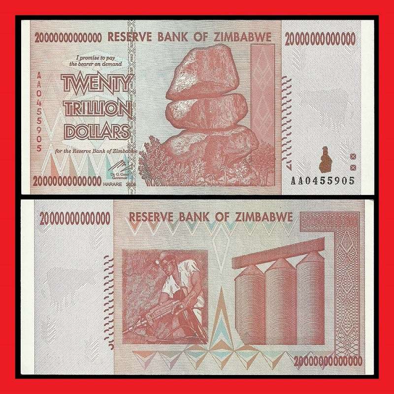 ZIMBABWE 20 Trillion Dollar Banknote 2008 AA Series Uncirculated Crisp Note