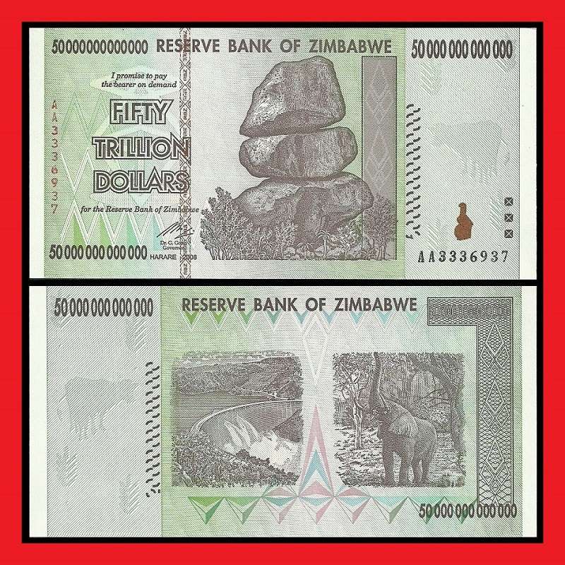 ZIMBABWE 50 Trillion Dollar Banknote 2008 AA Series Uncirculated Crisp Note