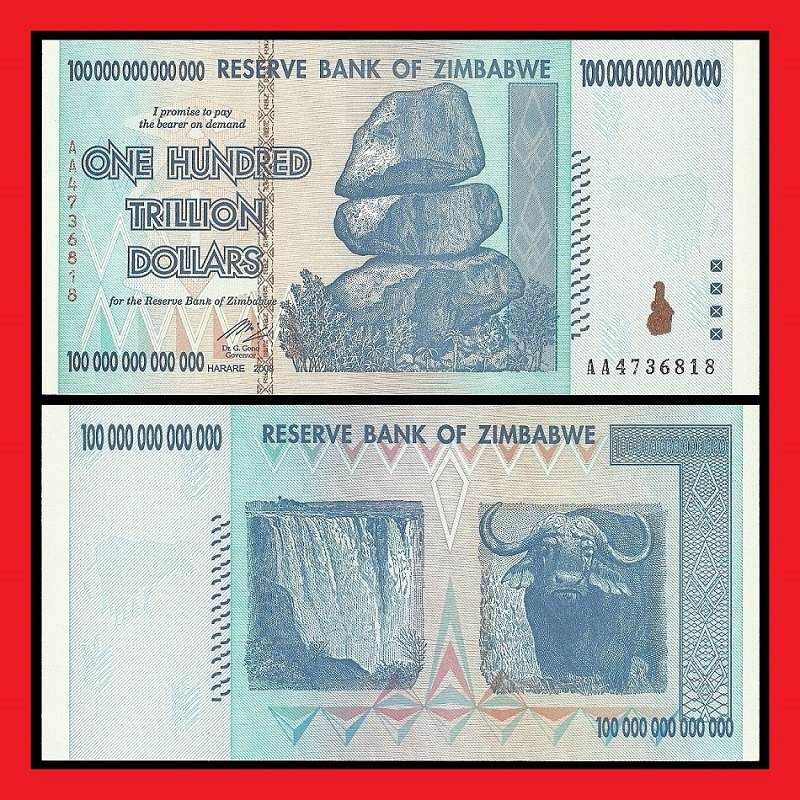 ZIMBABWE 100 Trillion Dollar Banknote 2008 AA Series Uncirculated Crisp Note