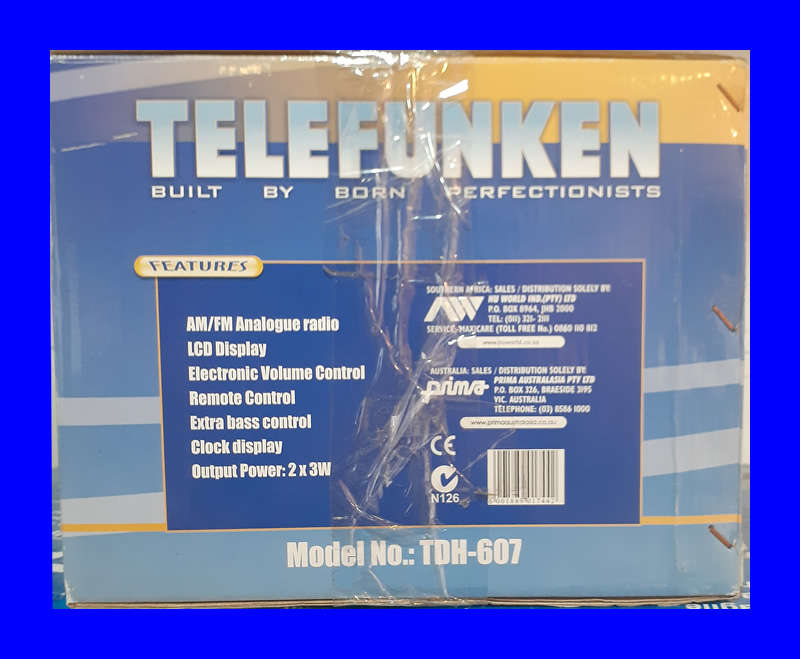 TELEFUNKEN TDH-607 DVD/VCD/CD/MP3 PLAYER - AS NEW